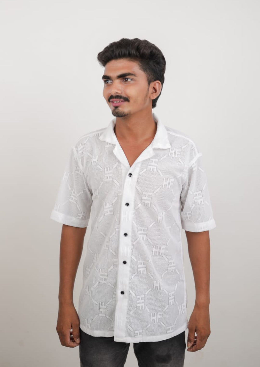Classic Fit Textured Short Sleeves Boxy Shirt LOVENOCH