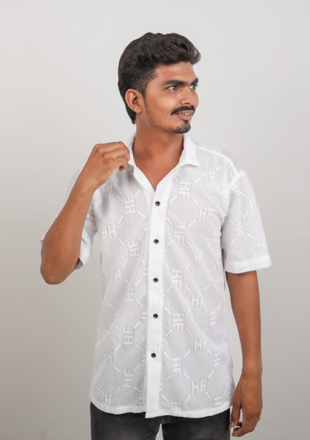 Classic Fit Textured Short Sleeves Boxy Shirt LOVENOCH